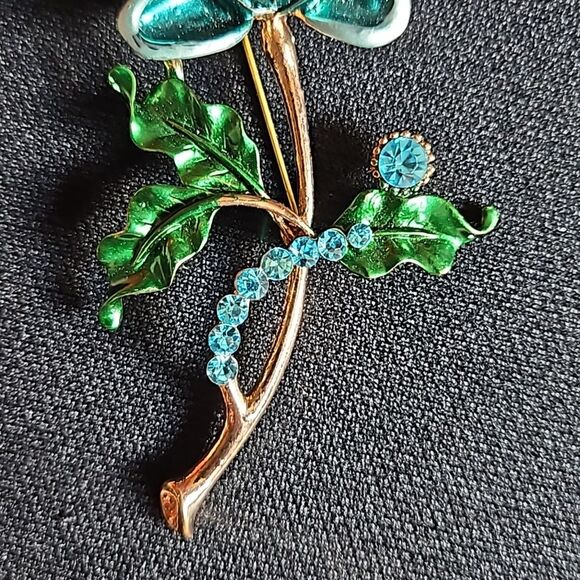 Funky Vintage Rose  & Rhinestone Pin Brooch - Picture 4 of 7